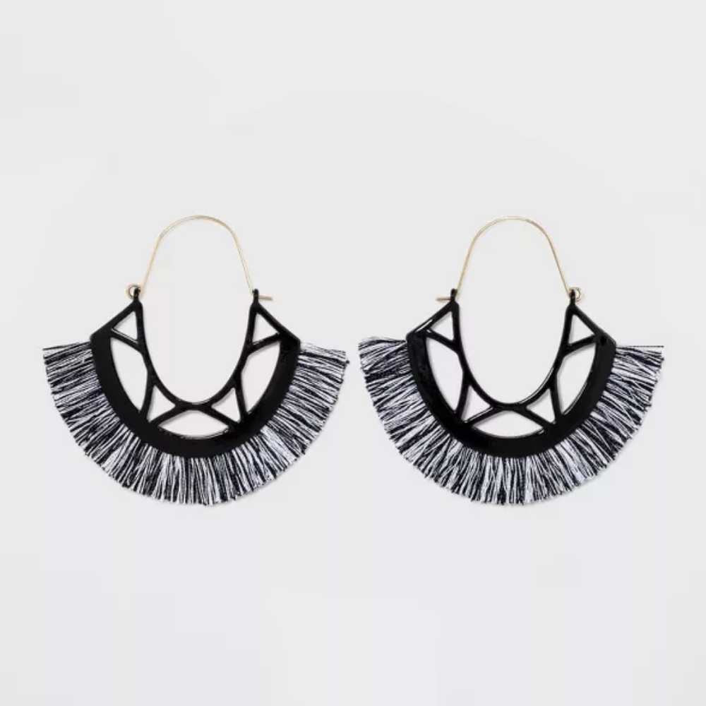 4/$20🦋 Fringe Drop Earrings black and white